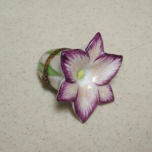 Vintage Artoria Limoges Peint Main Pink Lily Flower Trinket Box
